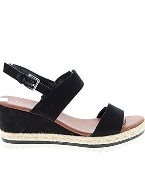 Unisa Black Suede Wedge Sandals with Ankle Buckle